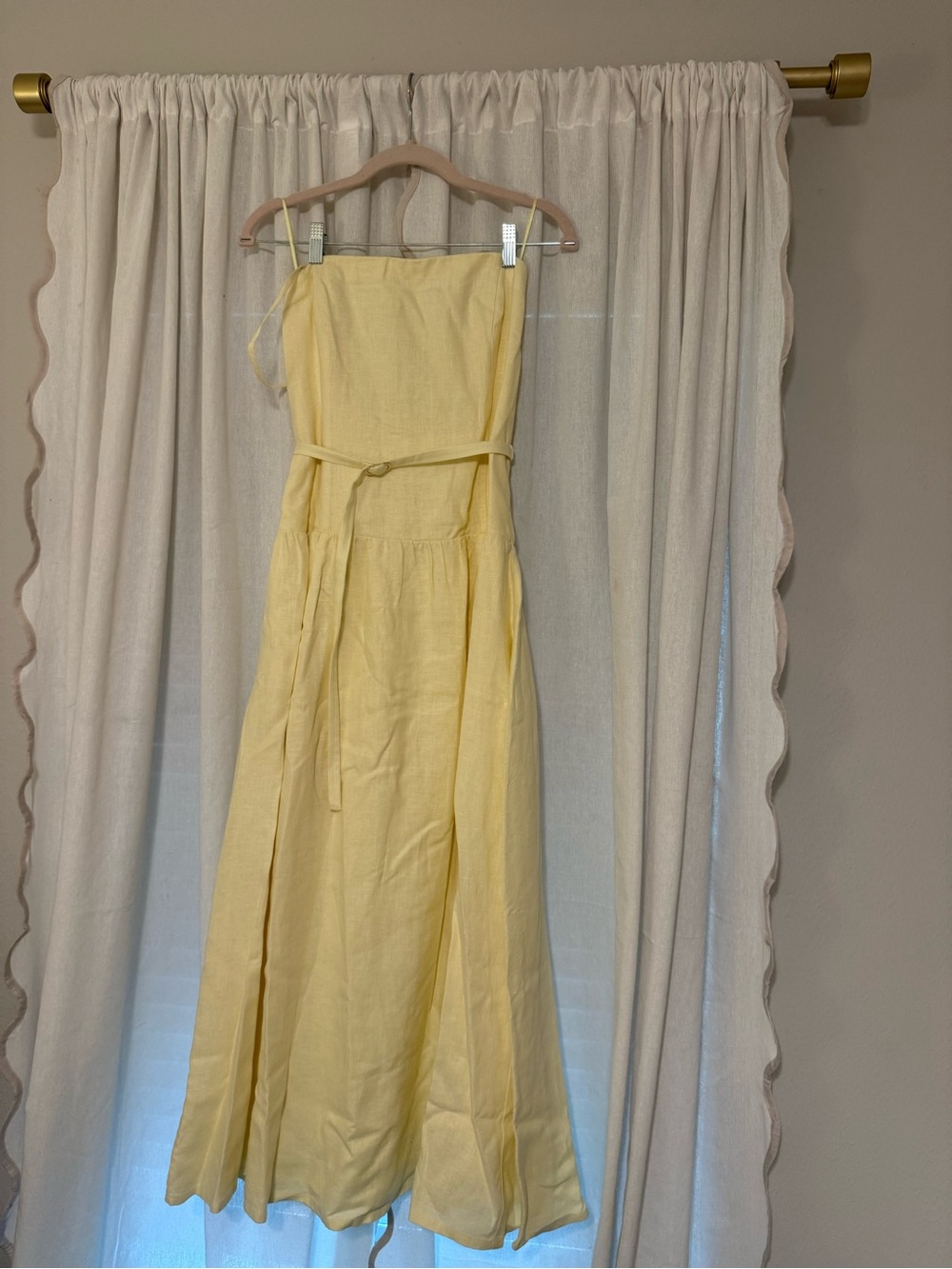 Abercrombie Linen Collection | Women's Yellow Strapless Belted Linen Dress
